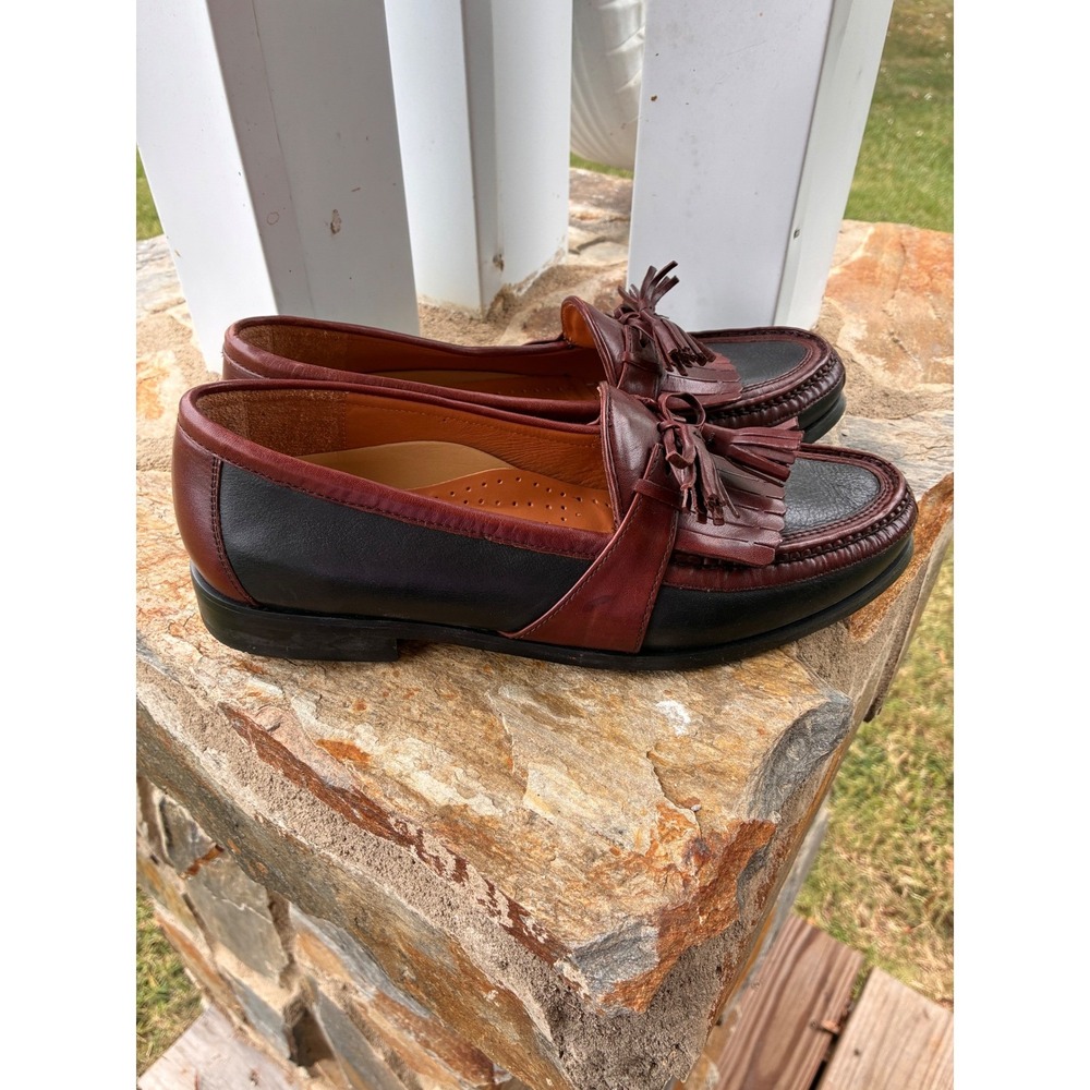 French Shriner Mens Boca 25050 Two Tone Black Burgundy Kiltie Tassel Loafers 12M